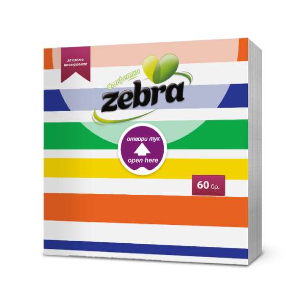 Нов-проект-41-1 Салфетки Zebra Easy Open Цветни 33x33 60бр - Image 1