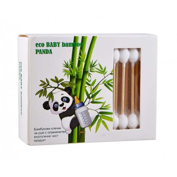 Нов-проект-7-16 Клечки за уши ECO BABY Bamboo PANDA Бамбукови Клечки 55бр - Image 1